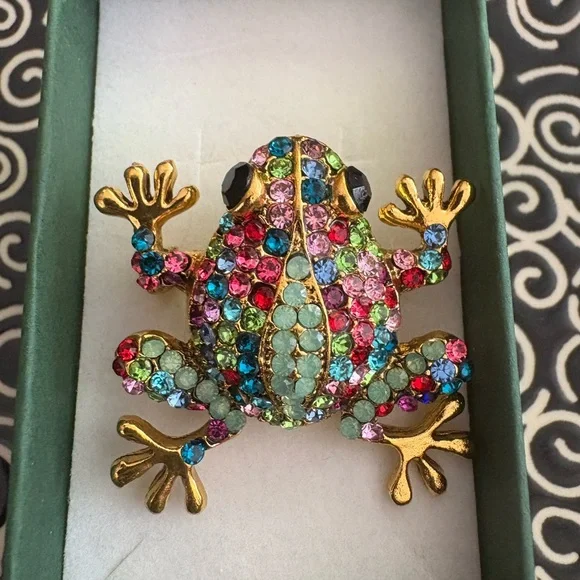 Colorful Rhinestone Frog Brooch - Picture 8 of 12